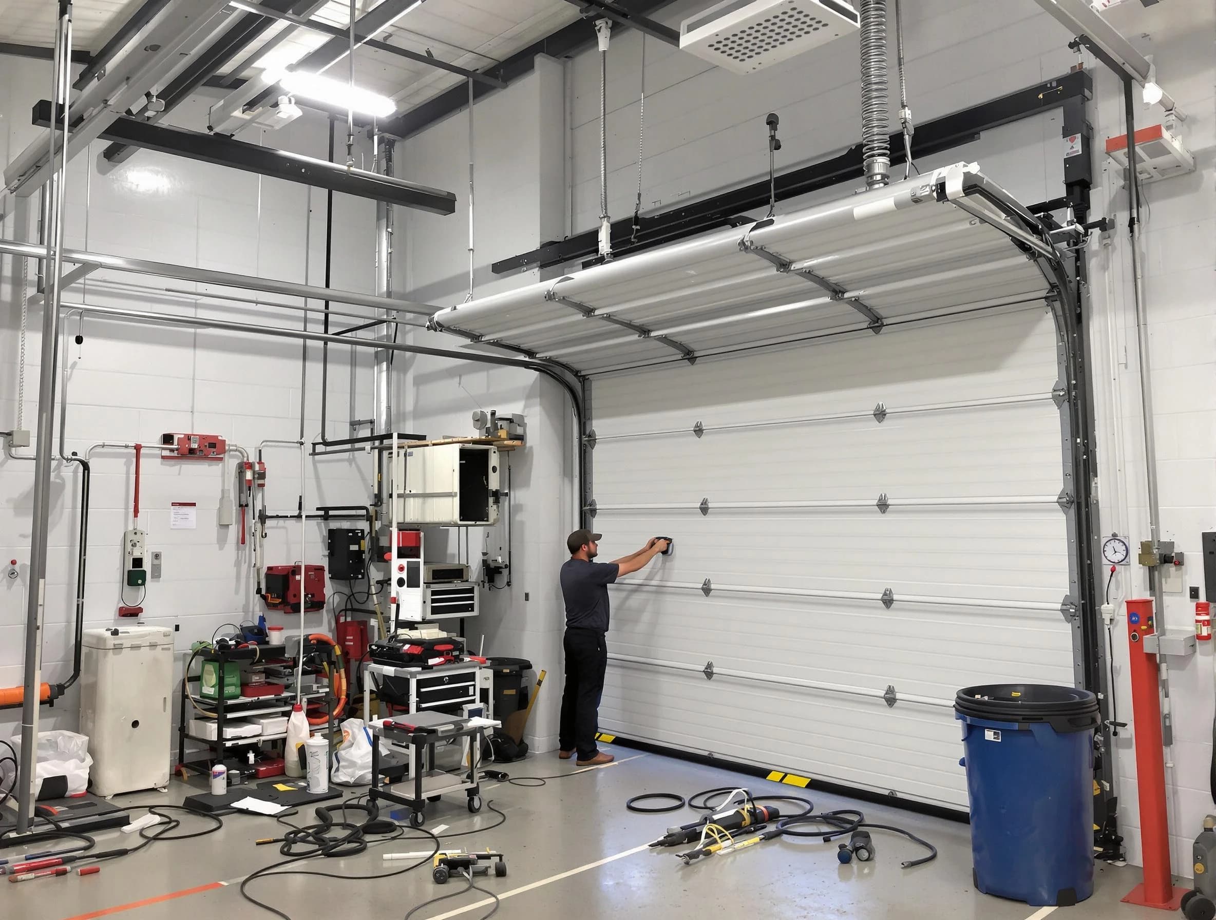 Chandler Garage Door Repair certified technician performing commercial door repair at a Chandler business facility