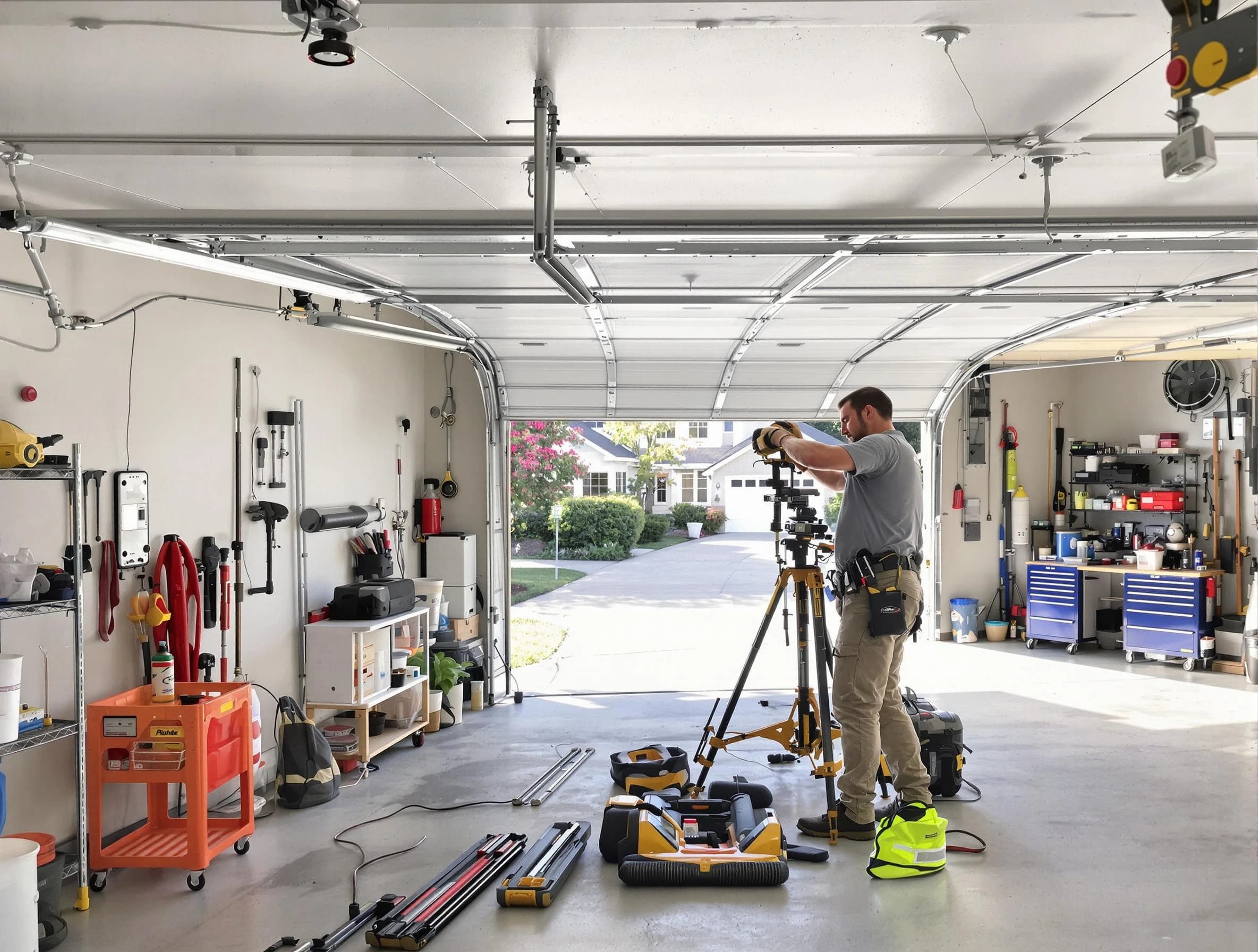 Chandler Garage Door Repair specialist performing laser-guided track alignment in Chandler